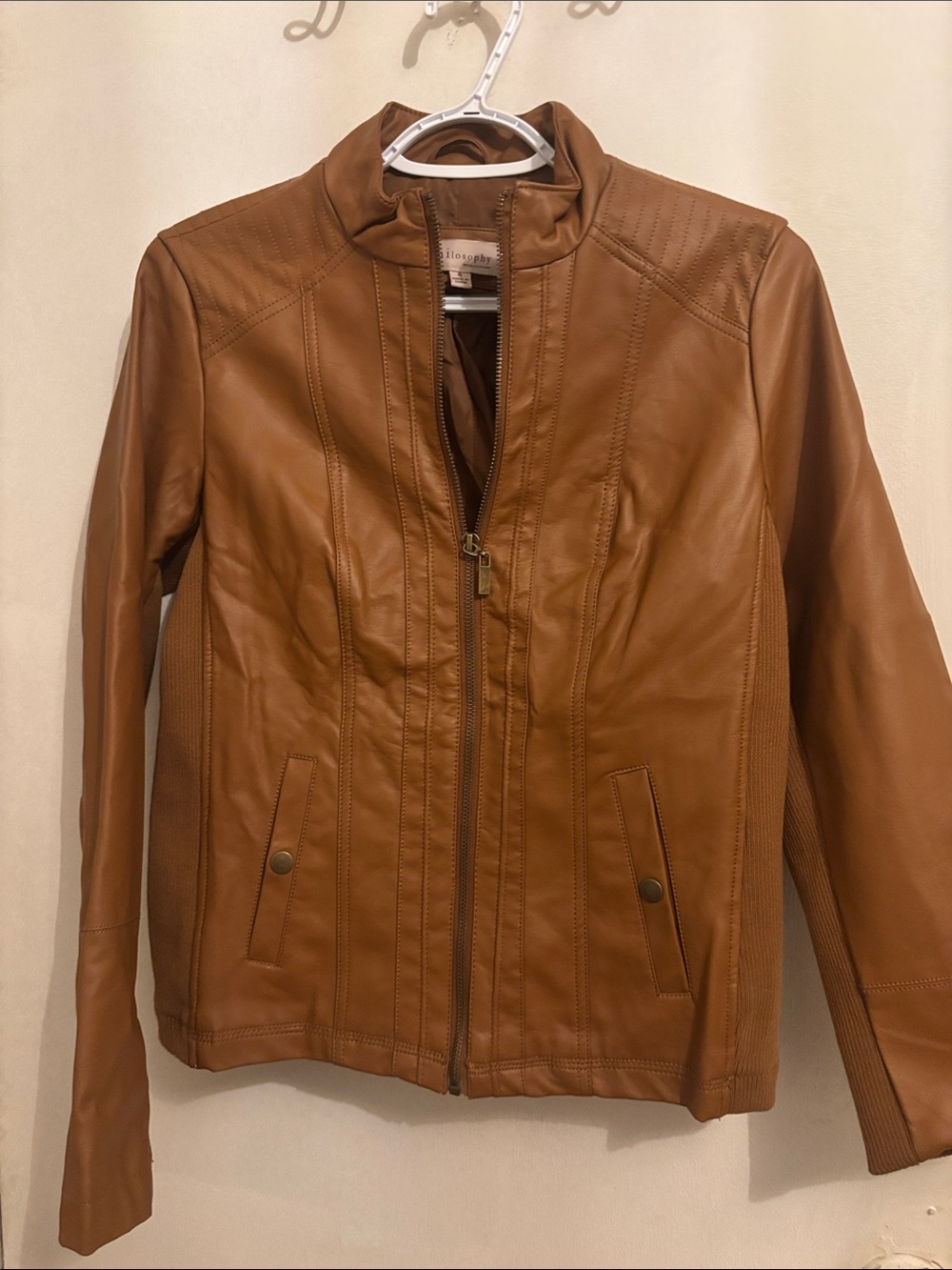 Philosophy Cognac Brown Leather Zip Jacket